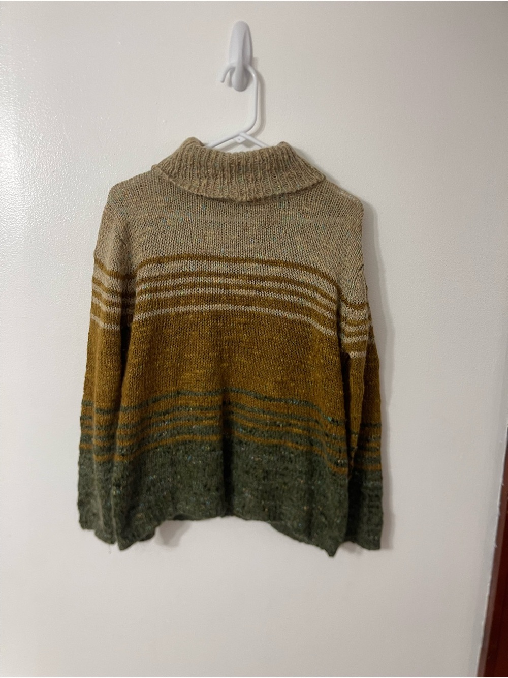 Vintage  Striped Funnel Neck Sweater in Mustard, Olive & Cream